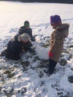 After school students playing in the snow