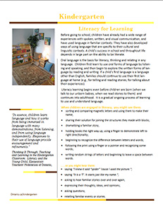 kindergarten literacy for learning cover