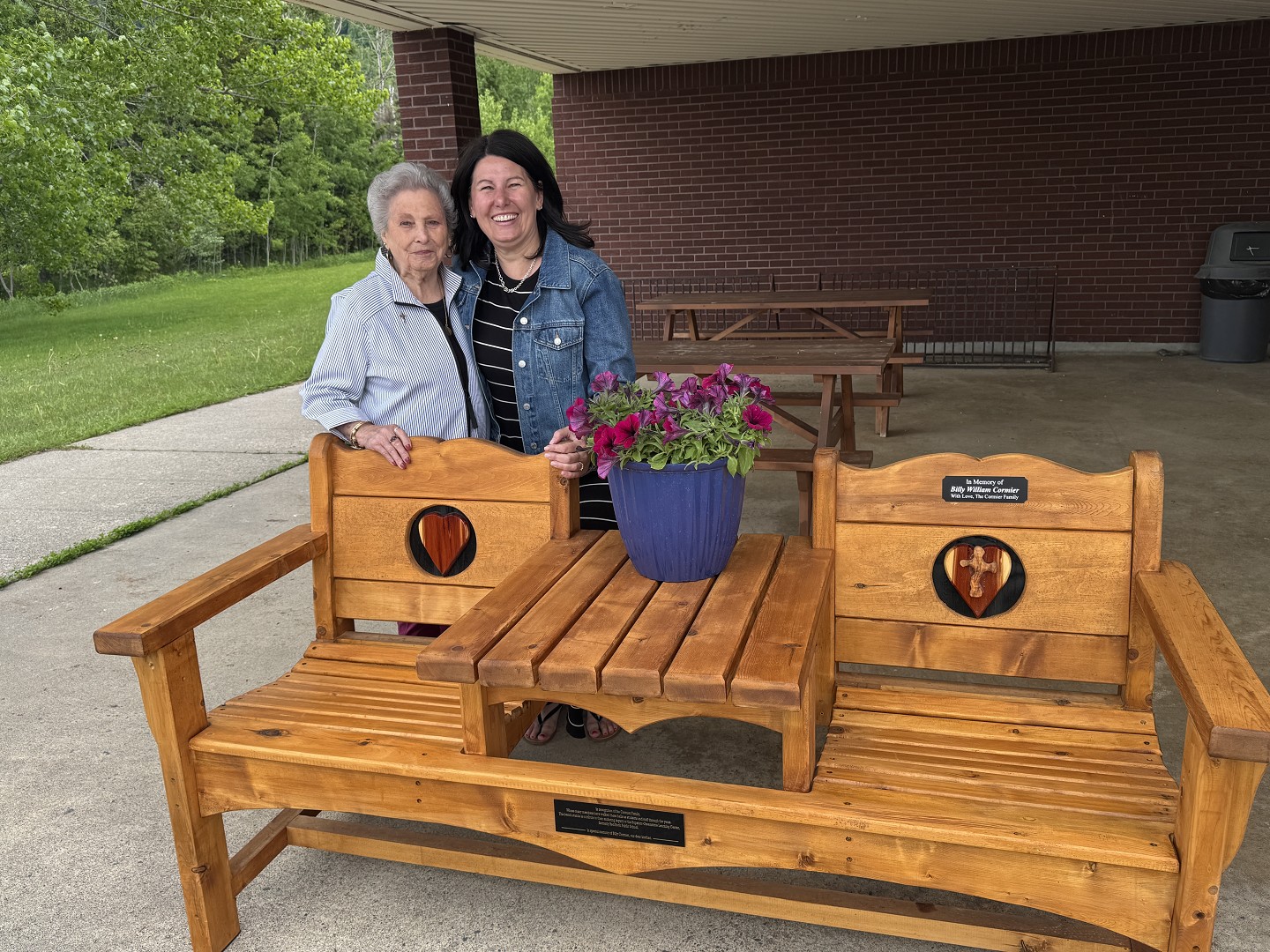 Family pictured with bench donation